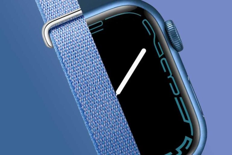 graphic with a blue fitbit air and a blue apple watch series 7