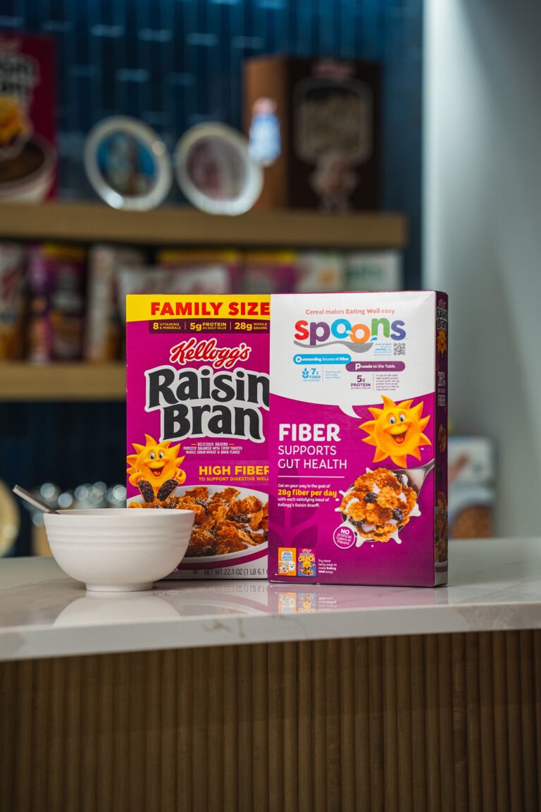 Raisin Bran SPOONS packaging with bowl